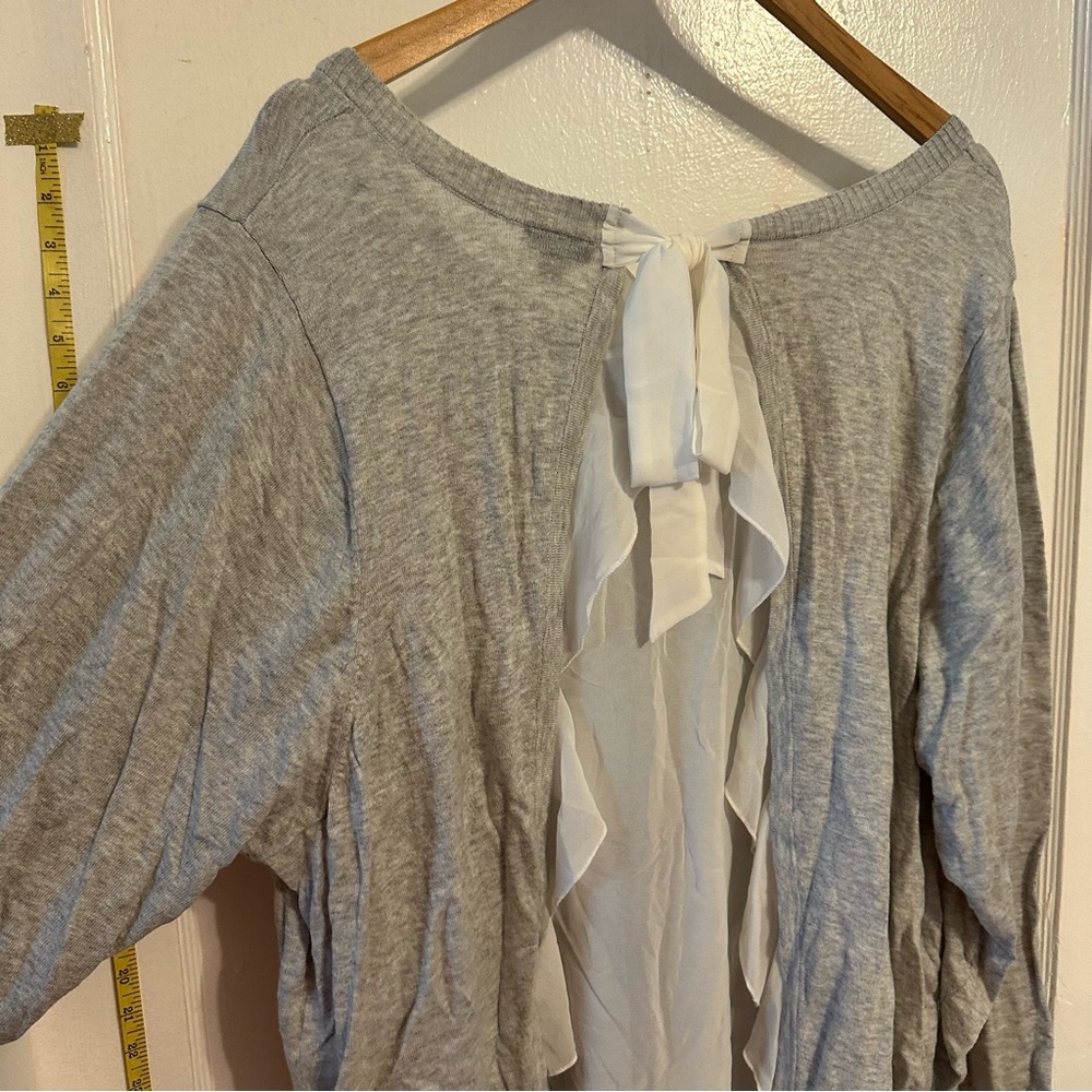Gray sweater top with White Ruffle Detail